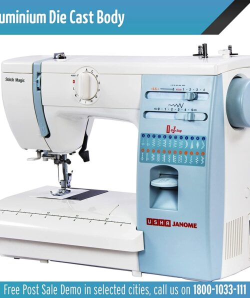 (RENEWED)Usha Janome Automatic Stitch Magic Sewing Machine (White and Blue) with Free Sewing KIT Worth RS 500